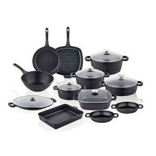 Taç Valeriya Döküm Cam Kapak 18 Parça Çeyiz Seti Siyah TAC-8201 Taç Valeriya Döküm Cam Kapak 18 Parça Çeyiz Seti Siyah TAC-8201