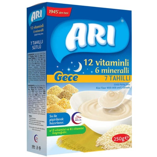 Arı Mama 7 Tahıllı Sütlü (Gece) Pirinç Unu Kaşık Maması 250 gr