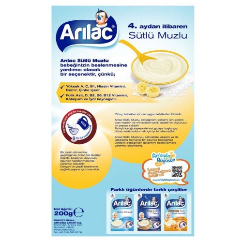 Arılac Instant Ek Gıda Sütlü Muzlu 200 gr Arılac Instant Ek Gıda Sütlü Muzlu 200 gr
