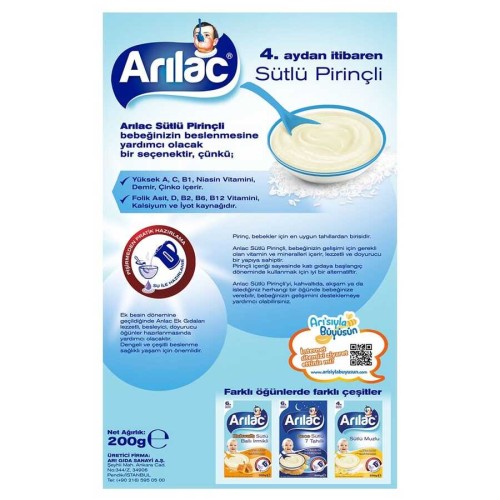 Arılac Sütlü Pirinçli Kaşık Maması 200 gr Arılac Sütlü Pirinçli Kaşık Maması 200 gr