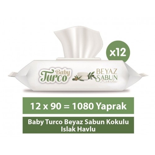 Baby Turco Beyaz Sabun Kokulu Islak Havlu 90 lı x 12 Adet