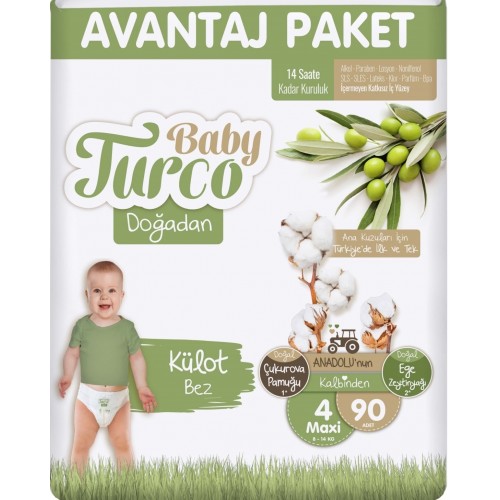 Baby Turco Doğadan Külot Bebek Bezi 4 No Maxi 90 lı Baby Turco Doğadan Külot Bebek Bezi 4 No Maxi 90 lı