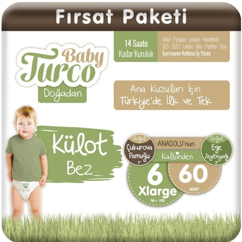 Baby Turco Doğadan Külot Bebek Bezi 6 No Xlarge 60 lı