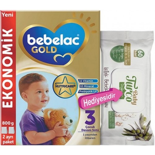 Bebelac Gold 3 Devam Sütü 800 gr (Baby Turco Islak Mendil Hediyeli)