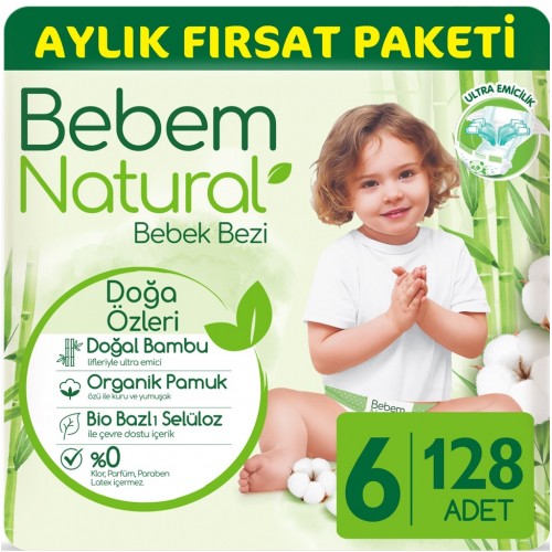 Bebem Natural Bebek Bezi Ultra Fırsat Paketi Extra Large 6 No 128 li