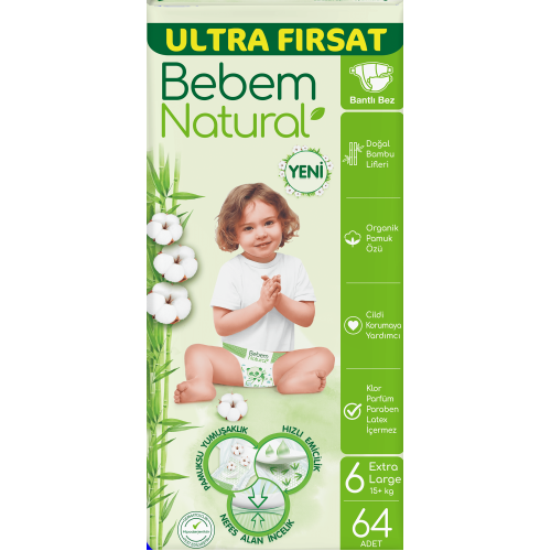 Bebem Natural Bebek Bezi Ultra Fırsat Paketi Extra Large 6 No 64 lü