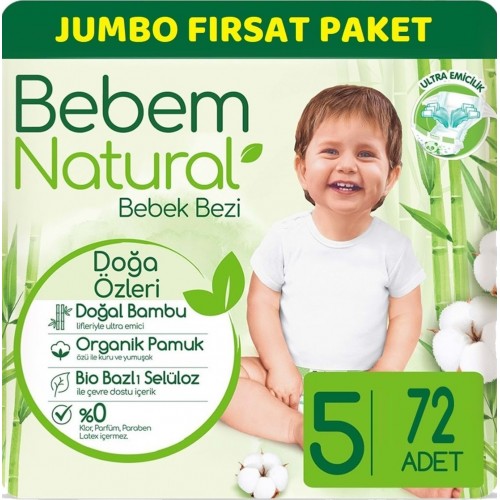Bebem Natural Bebek Bezi Ultra Fırsat Paketi Junior 5 No 72 li
