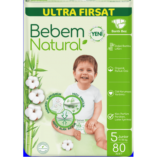 Bebem Natural Bebek Bezi Ultra Fırsat Paketi Junior 5 No 80 li