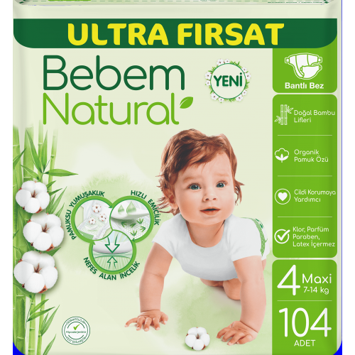 Bebem Natural Bebek Bezi Ultra Fırsat Paketi Maxi 4 No 104 lü