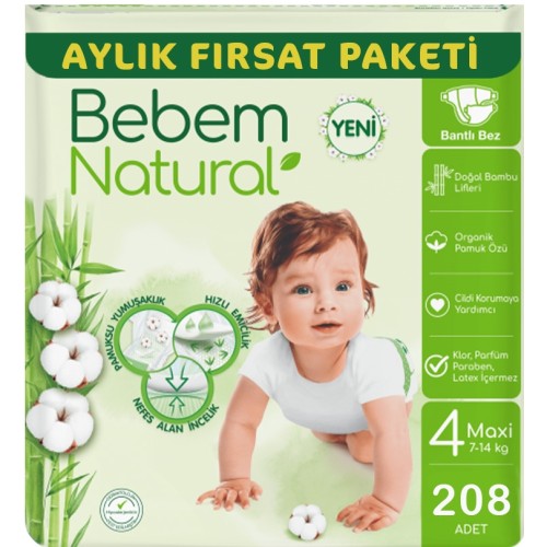 Bebem Natural Bebek Bezi Ultra Fırsat Paketi Maxi 4 No 104 x 2 Adet Bebem Natural Bebek Bezi Ultra Fırsat Paketi Maxi 4 No 104 x 2 Adet