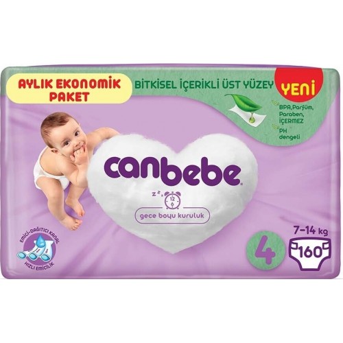 Canbebe Bebek Bezi 4 Beden / Maxi Aylık Ekonomik Paket 160 Adet