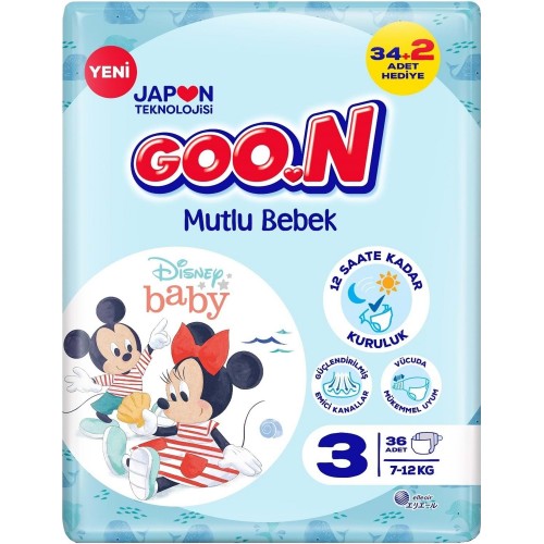 Goon Bebek Bezi Mutlu Bebek Jumbo Paket 3 Beden 36 lı