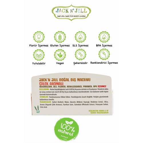 Jack N Jill Doğal Çilek Aromalı Diş Macunu 50 gr x 2 Adet