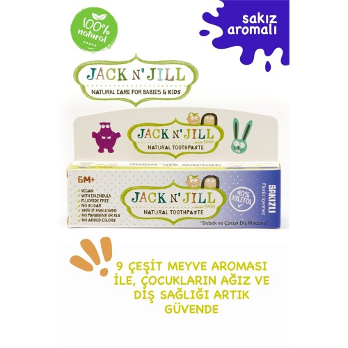 Jack N Jill Doğal Sakız Aromalı Diş Macunu 50 gr Jack N Jill Doğal Sakız Aromalı Diş Macunu 50 gr