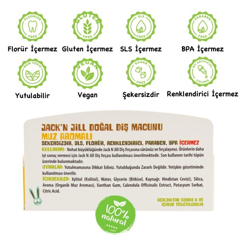 Jack N Jill Fil Diş Fırçası + Muz Aromalı Macunu 50 gr Jack N Jill Fil Diş Fırçası + Muz Aromalı Macunu 50 gr
