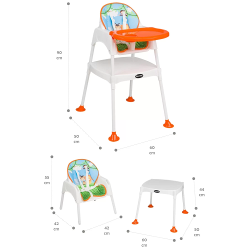 Maxi Taxi Feeding Safari Desenli 3 in 1 Mama Sandalyesi - Turuncu