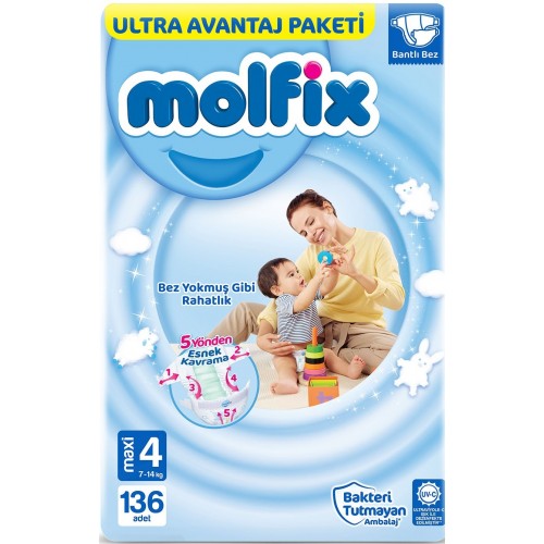 Molfix Bebek Bezi Ultra Avantaj Paketi Maxi 4 No 136 lı