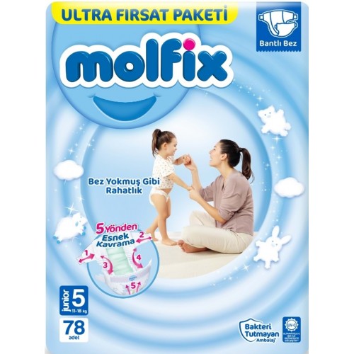 Molfix Bebek Bezi Ultra Fırsat Paketi Junior 5 No 78 li