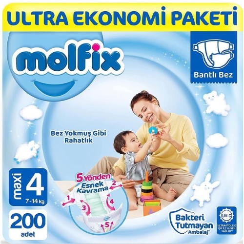Molfix Bebek Bezi Ultra Fırsat Paketi Maxi 4 No 100 lü x 2 Adet Molfix Bebek Bezi Ultra Fırsat Paketi Maxi 4 No 100 lü x 2 Adet