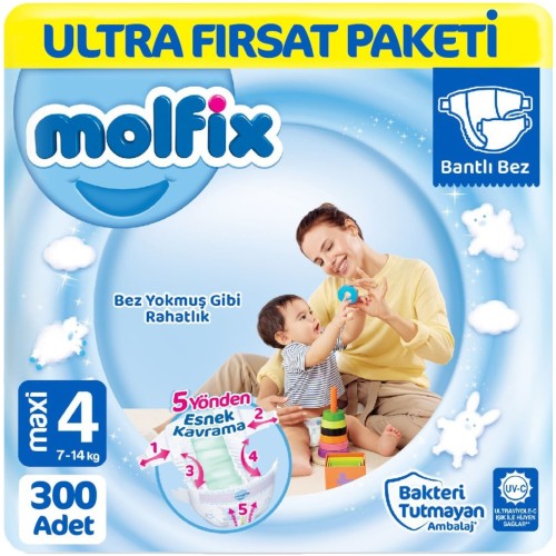 Molfix Bebek Bezi Ultra Fırsat Paketi Maxi 4 No 100 lü x 3 Adet Molfix Bebek Bezi Ultra Fırsat Paketi Maxi 4 No 100 lü x 3 Adet