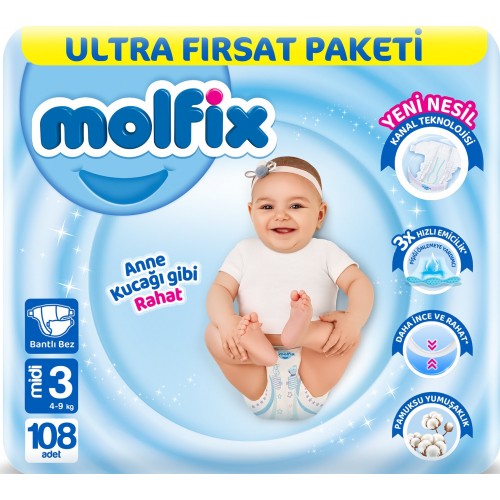 Molfix Bebek Bezi Ultra Fırsat Paketi Midi 3 No 108 li