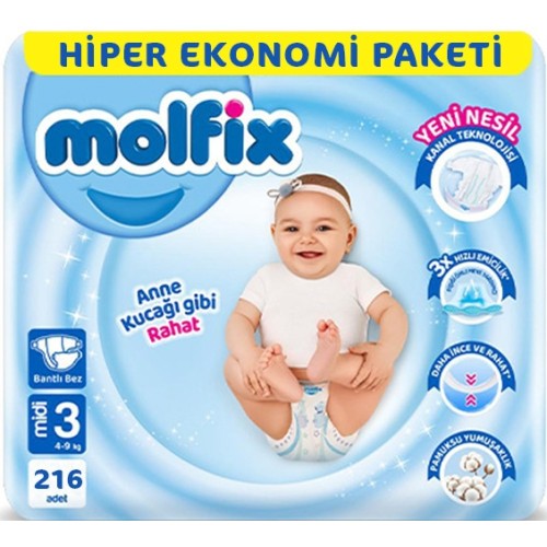 Molfix Bebek Bezi Ultra Fırsat Paketi Midi 3 No 108 x 2 Adet Molfix Bebek Bezi Ultra Fırsat Paketi Midi 3 No 108 x 2 Adet