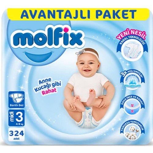Molfix Bebek Bezi Ultra Fırsat Paketi Midi 3 No 108 x 3 Adet Molfix Bebek Bezi Ultra Fırsat Paketi Midi 3 No 108 x 3 Adet