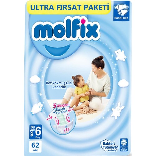 Molfix Bebek Bezi Ultra Fırsat Paketi X Large 6 No 62 li Molfix Bebek Bezi Ultra Fırsat Paketi X Large 6 No 62 li