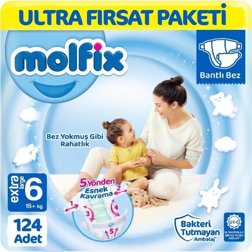 Molfix Bebek Bezi Ultra Fırsat Paketi X Large 6 No 124 lü Molfix Bebek Bezi Ultra Fırsat Paketi X Large 6 No 124 lü