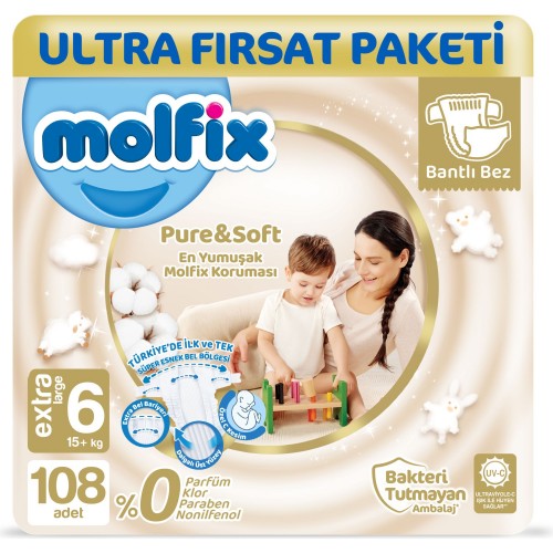 Molfix Pure & Soft Bebek Bezi X-Large 6 No 54 lü x 2 Adet