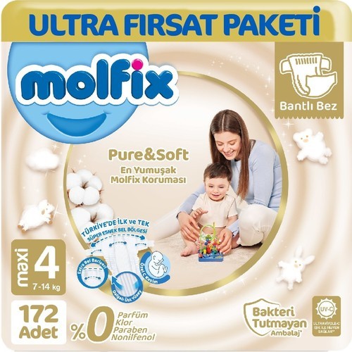 Molfix Pure & Soft Bebek Bezi Maxi 4 No 86 lı x 2 Adet
