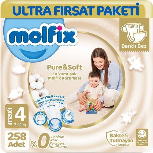 Molfix Pure & Soft Bebek Bezi Maxi 4 No 86 lı x 3 adet