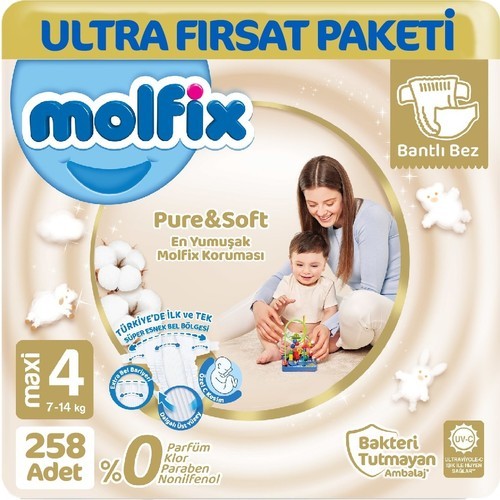 Molfix Pure & Soft Bebek Bezi Maxi 4 No 86 lı x 3 adet Molfix Pure & Soft Bebek Bezi Maxi 4 No 86 lı x 3 adet