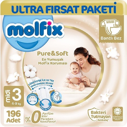Molfix Pure & Soft Bebek Bezi Midi 3 No 98 li x 2 Adet