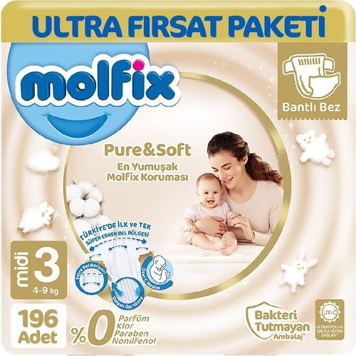 Molfix Pure & Soft Bebek Bezi Midi 3 No 98 li x 2 Adet Molfix Pure & Soft Bebek Bezi Midi 3 No 98 li x 2 Adet