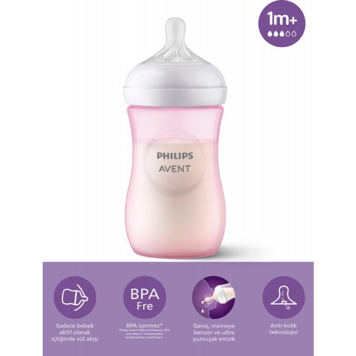 Philips Avent SCY903/11 Doğal Tepkili PP Pembe Biberon 260ml 1+ Ay