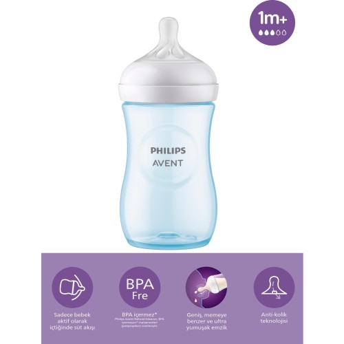 Philips Avent SCY903/21 Doğal Tepkili PP Mavi Biberon 260ml 1+ Ay