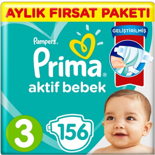 Prima Bebek Bezi Aktif Bebek 3 Beden 156 Adet Aylık Fırsat Paketi