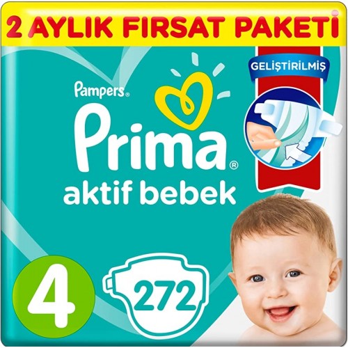 Prima Bebek Bezi Aktif Bebek 4 Beden 136 Adet Aylık Fırsat Paketi x 2 Adet