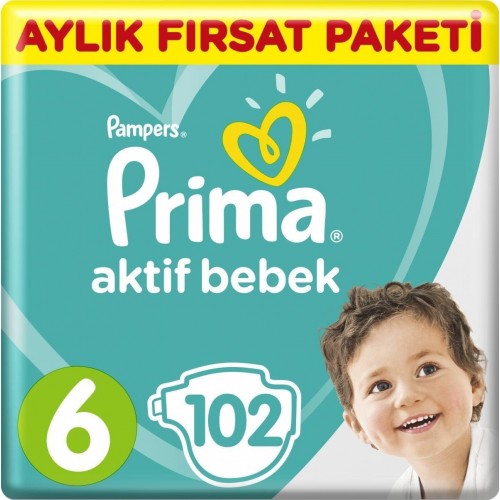 Prima Pampers Bebek Bezi Aktif Bebek Aylık Ekstra Large 6 Beden 102 li