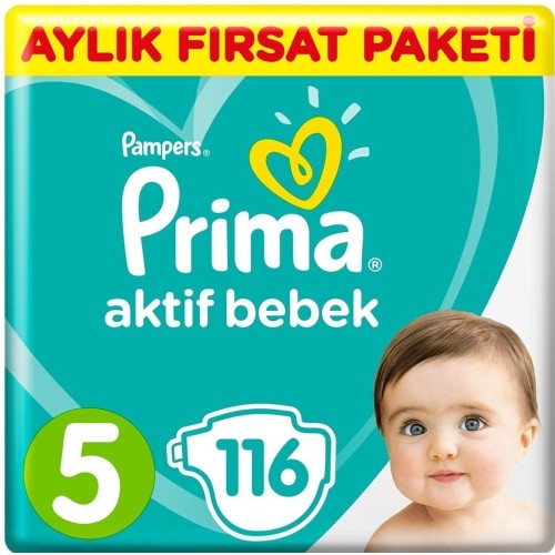 Prima Pampers Bebek Bezi Aktif Bebek Aylık Paket Junior 5 No 116 lı