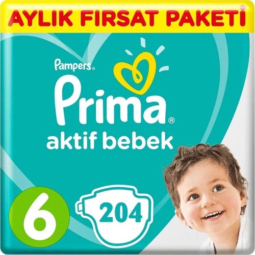 Prima Pampers Bebek Bezi Aktif Bebek Aylık X-Large 6 No 102li x 2 Adet