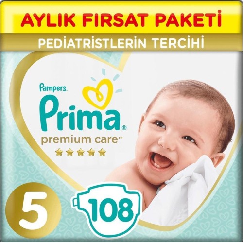 Prima Bebek Bezi Premium Care 5 Beden 108 Adet Aylık Fırsat Paketi