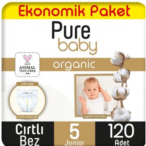 Pure Baby Organik Pamuklu Cırtlı Bez Ekonomik Paket 6 No Xlarge 120 li