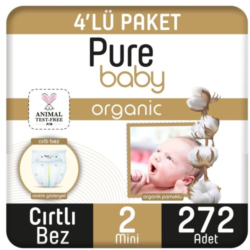 Pure Baby Organik Pamuklu Cırtlı Bebek Bezi Mini 2 No 272 li Pure Baby Organik Pamuklu Cırtlı Bebek Bezi Mini 2 No 272 li
