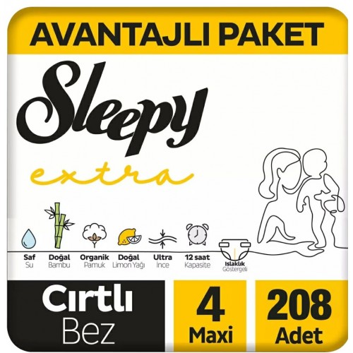 Sleepy Extra Avantajlı Bebek Bezi 4 Numara Maxi 104 x 2 Adet