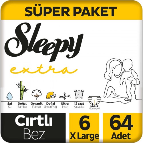 Sleepy Extra Avantajlı Bebek Bezi 6 Numara Xlarge 64 lü