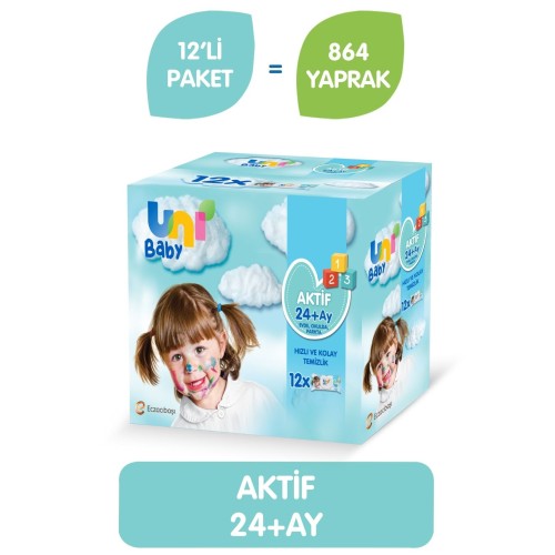 Uni Baby Aktif Islak Mendil 72 li x 12 Adet