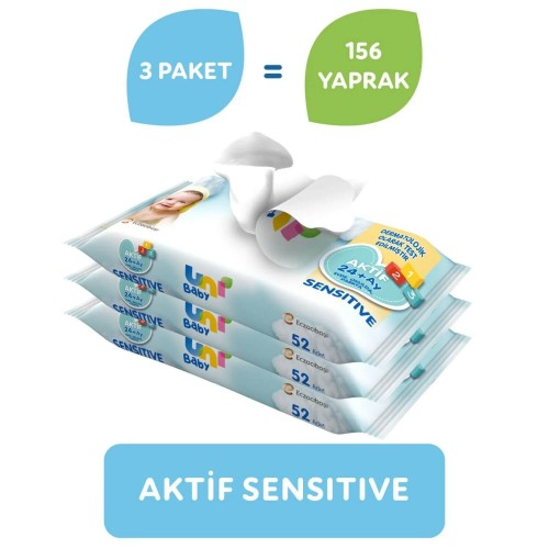 Uni Baby Aktif Sensitive Islak Havlu 3 x 52 li Uni Baby Aktif Sensitive Islak Havlu 3 x 52 li