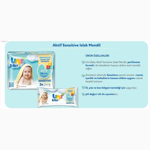 Uni Baby Aktif Sensitive Islak Havlu 3 x 52 li Uni Baby Aktif Sensitive Islak Havlu 3 x 52 li
